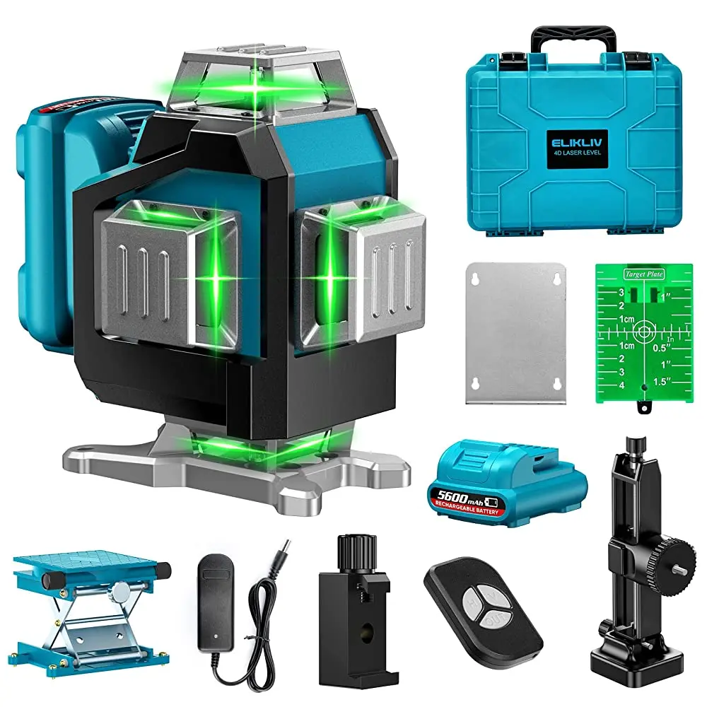 

Elikliv Self Leveling Laser Level 16 Lines Green 360 Green Beam Horizontal Vertical Four-Plane Leveling Remote Control