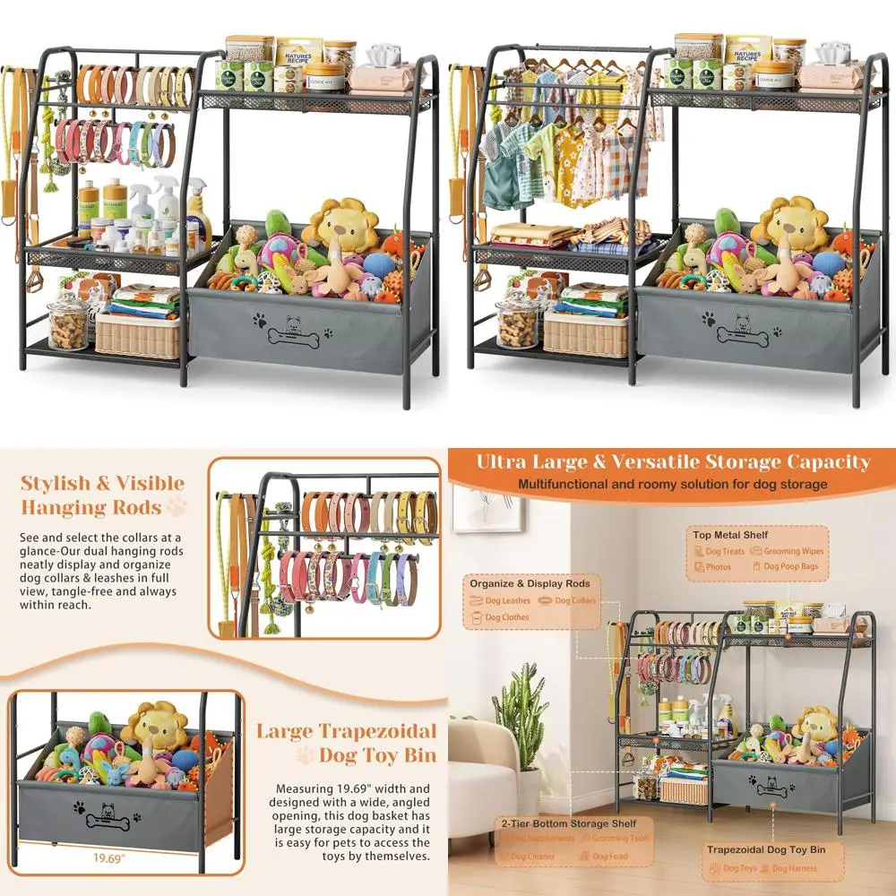 

Трапециевидная корзина для игрушек для собак, органайзер с ошейником и крючком для поводка, шкаф для хранения предметов первой необходимости в гостиной