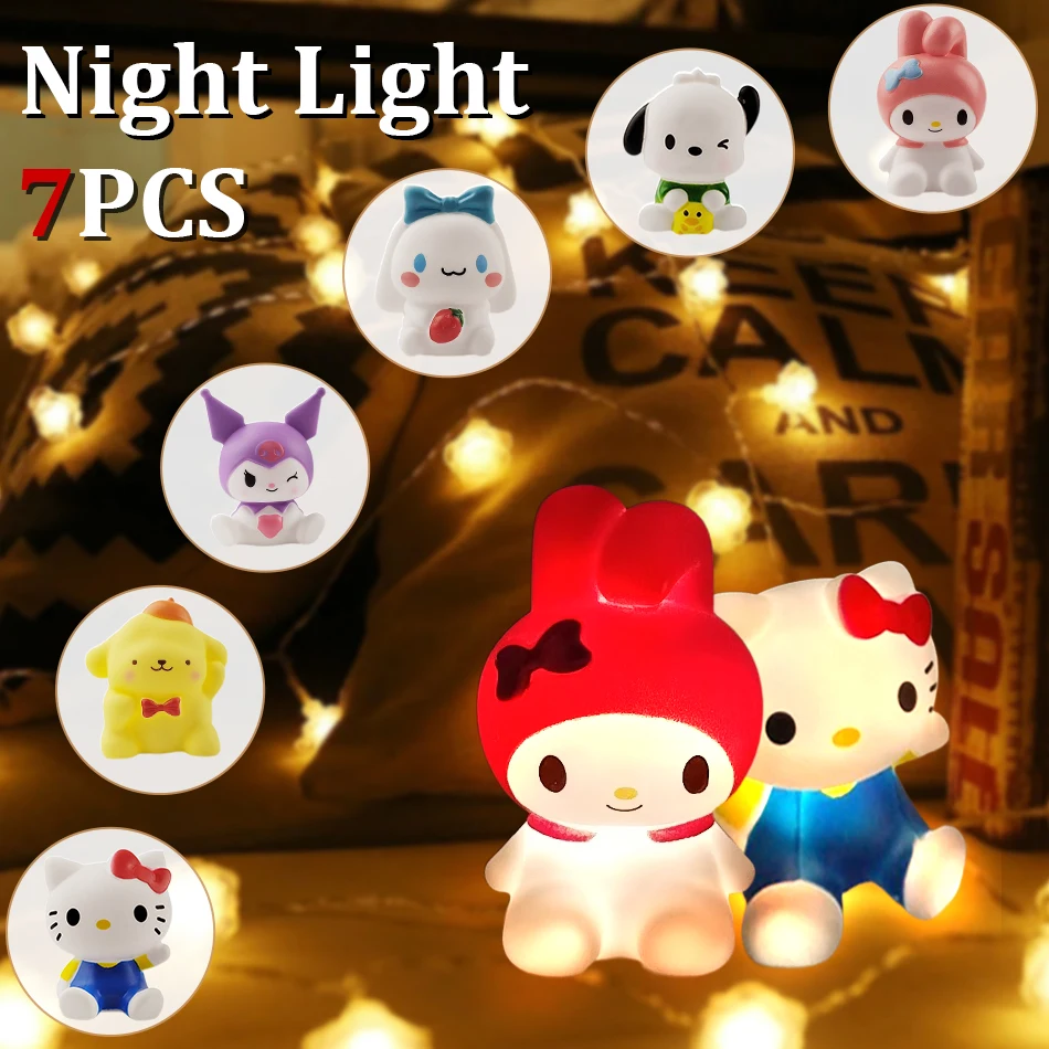 جديد Kawaii Sanrios ضوء الليل المينا سحابة الكرتون غرزة Kuromi Cinnamoroll Pochacco مصباح طاولة صغير تضيء الديكور