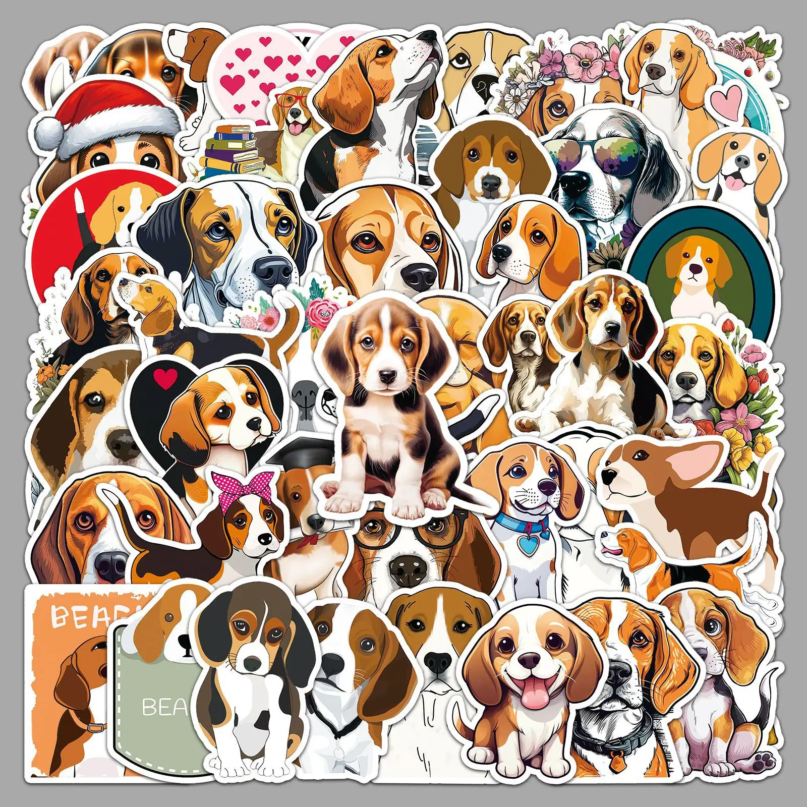 50 Stück Cartoon-Welpen-Beagle-Hund-Aufkleber, Niedliche Haustier-Graffiti-Sticker, Geschenk für DIY-Projekte, Kühlschrank, Schreibwarenbox, Tagebuch, Koffer, Gitarre