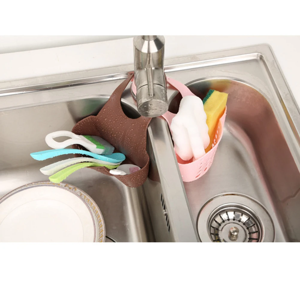 

Water Sink Storage Basket Adjustable Snap-Fastener Sponge Holder For Kitchen Bathroom Wash Cloth Soap Shelf Pink