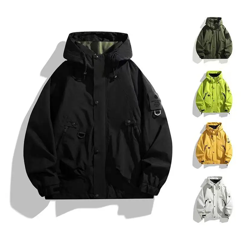 Windbreakers Men Hooded Jacket Zipper Coat Cargo Waterproof Black Bomber Camping Loose Thin Softshell Hooded Hiking Jacketnorth