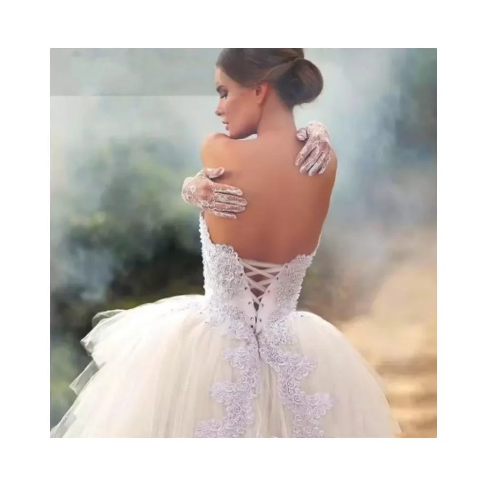 Customized Sexy Short Front Long Back Crystal Beaded Wedding Dress Strapless Backless Decal Bridal Dress Vestido De Noiva