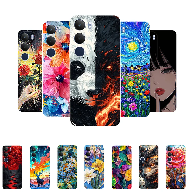 For Vivo Y19S Phone Case Fashion Flowers Soft TPU Silicone Painting Back Cover for Coque Vivo Y19S V2419 Protective Cases Y 19S