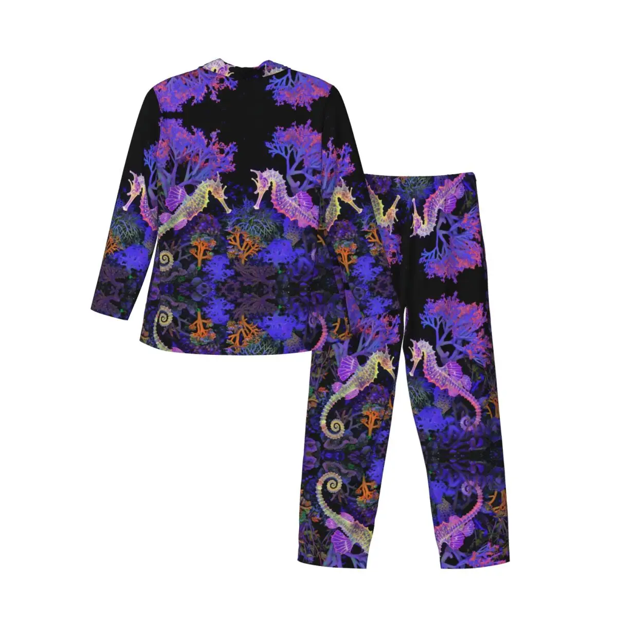 Men's Home Suits Long-sleeved Sea Horse Animal With Fantastic Neon Lighting Suits for Autumn and Winter Pajamas for Men