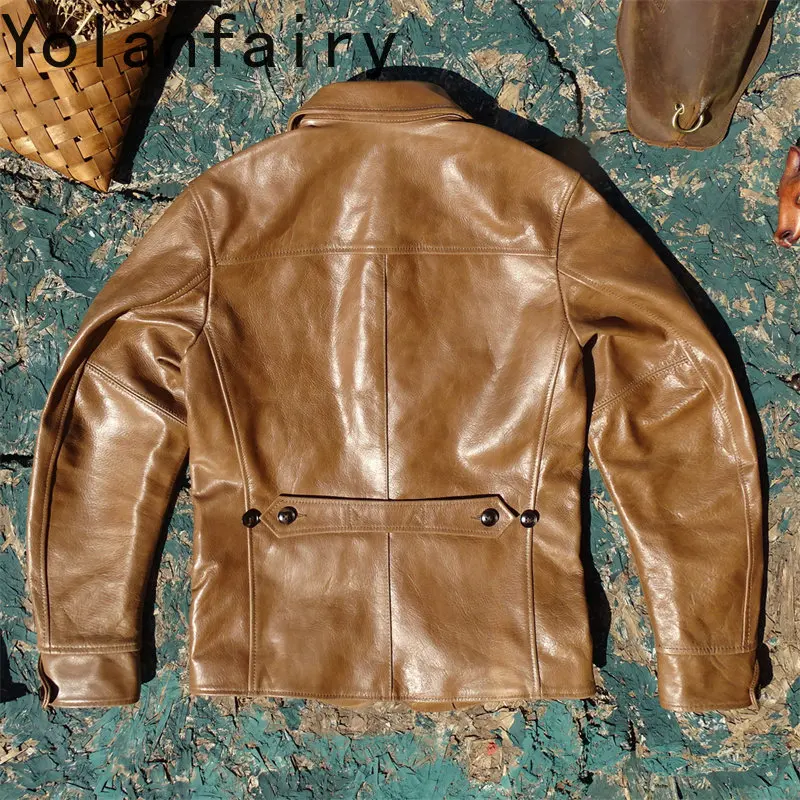 YOLANFAIRY Fashion Genuine Leather Jacket Men High Quality 100% Top Layer Cowhide Real Leather Coat Man Mid-length Clothing 2026