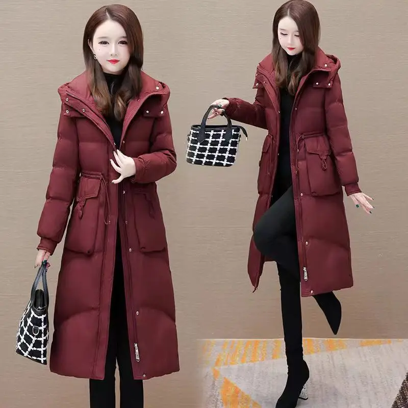 2024 Winter New Long Down Cotton Jacket Women\'s Thicken Warm Parker Fashion Slim Cotton Hooded Coat Winter Female Overcoat