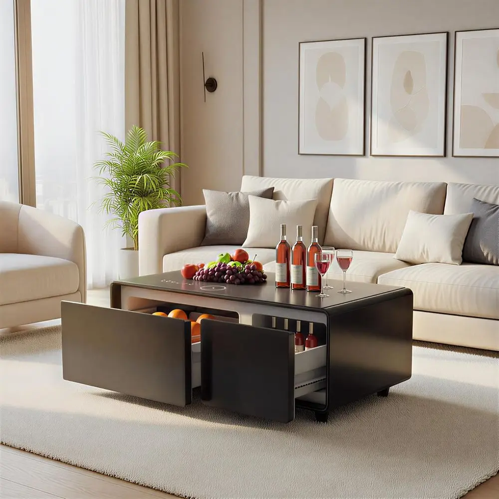 

Modern Charging Coffee Table with Bluetooth Speakers, USB & Type-C Ports, 23x41.5x18.2, Black