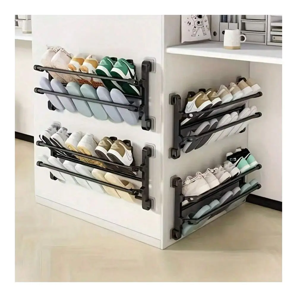 SpaceSaving WallMounted Shoe Organizer Polyester Fabric MultiTier Design For Shoes Slippers Easy Install With Adhesive Strips C