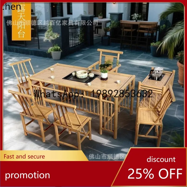 

HXL Outdoor courtyard imitation bamboo table and chair set for outdoor office leisure terrace homestay tea table