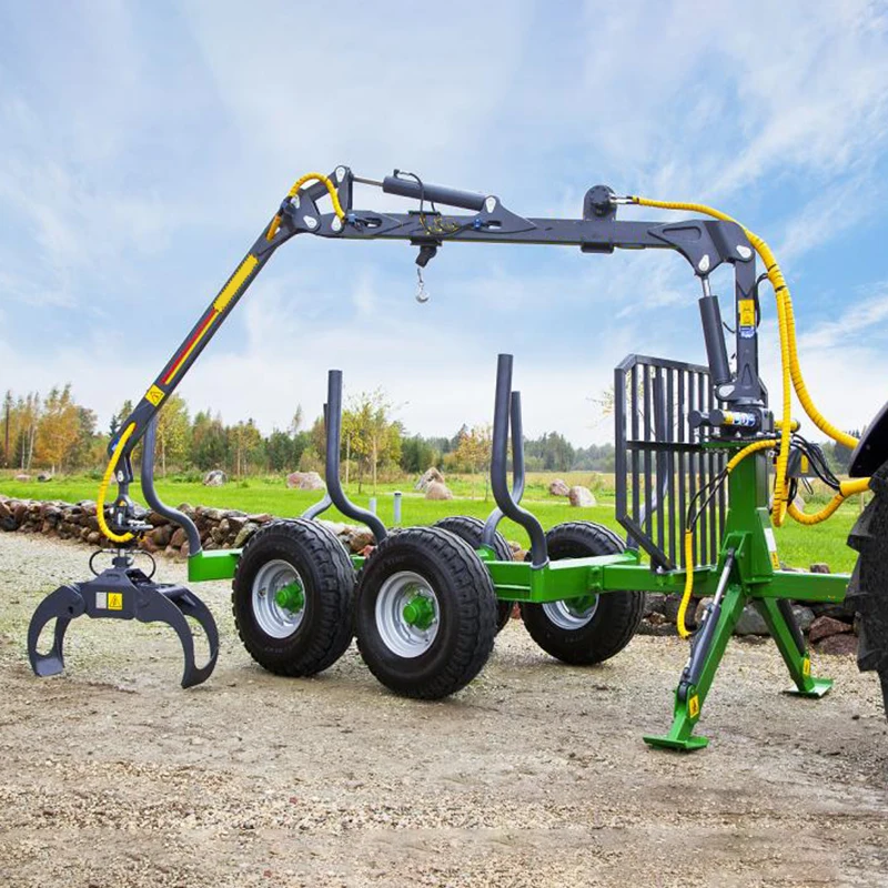 10 Ton Log Loader Crane Trailer Hydraulic PTO Tractor Trailer Heavy Duty Forestry Timber Logging Transport Machinery