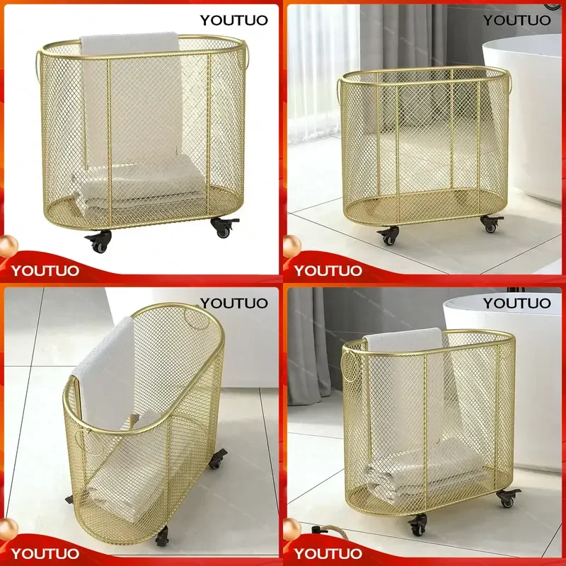Nordic Bathroom Large Laundry Basket Living Room Light Luxury Storage Bin  Kids Clothes Golden Organizer