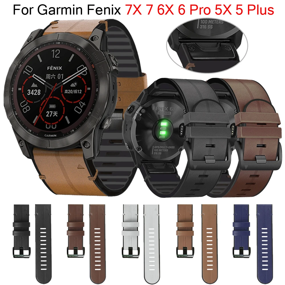 Strap For Garmin Fenix 6X 6 Pro 7X 7 5X 5 Plus 8 47mm 51mm 955 Smartwatch Band 22 26mm Silicone Leather Quick Release Watchband