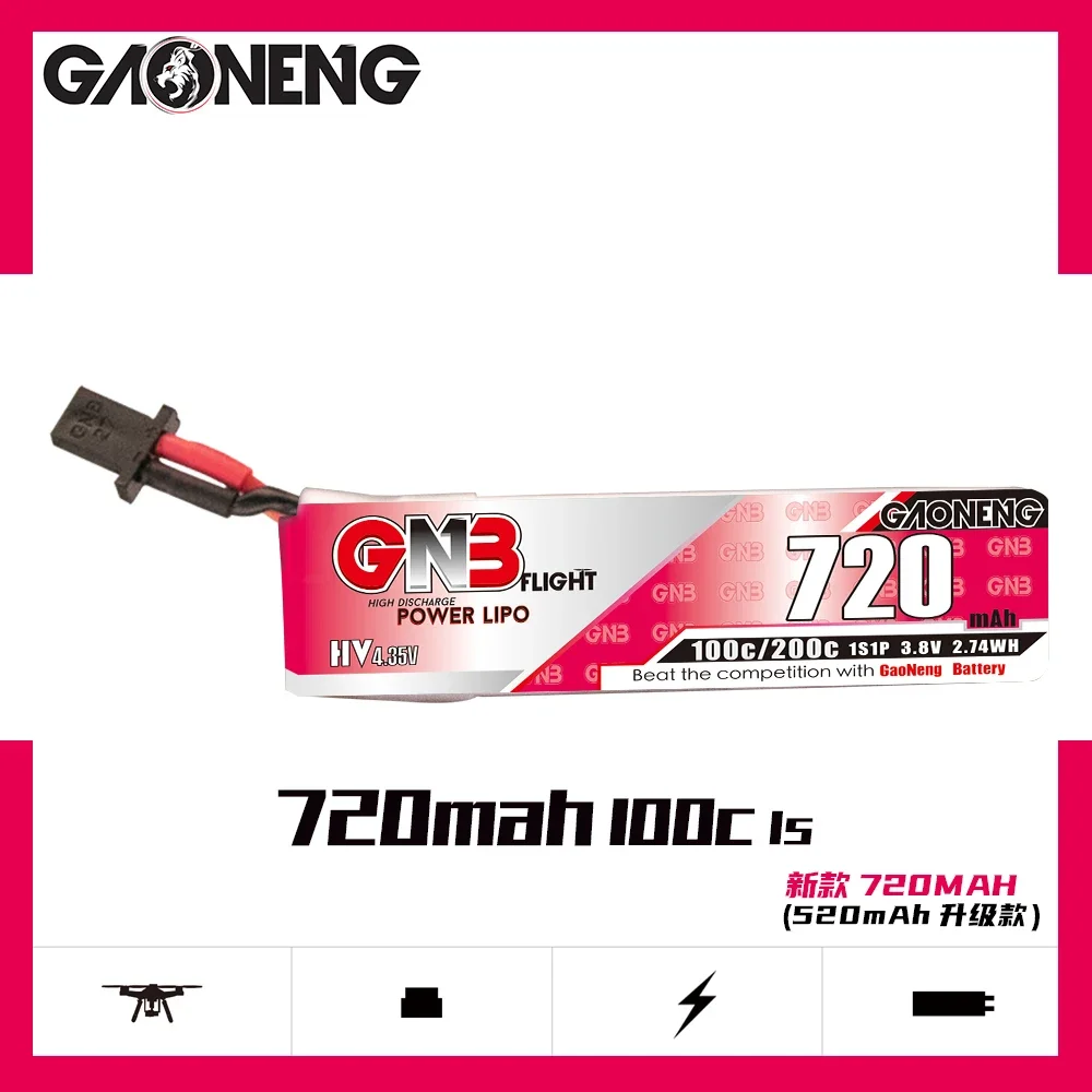 

GAONENG GNB 720mAh HV 1S 100C 200C 3.8V Cabled GNB27 LiPo Battery Yinywhoop Tiny7 PowerWhoop Cockroach Quadcopter