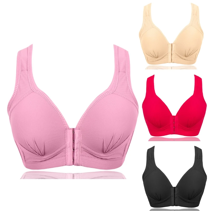 Женский бюстгальтер больших размеров с застежкой спереди, однотонный беспроводной бесшовный бюстгальтер пуш-ап с суперэластичным сексуальным хлопковым бюстгальтером с v-образным вырезом Unde