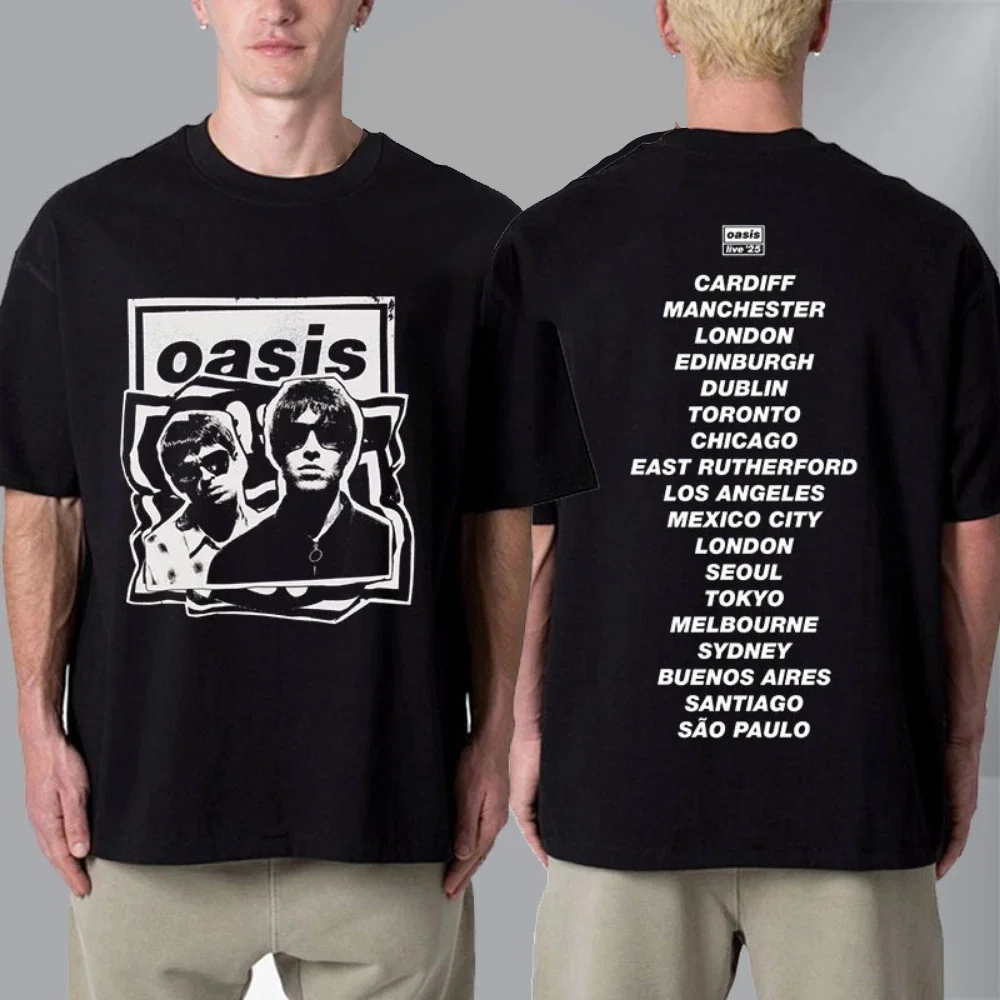 2025 واحة أيرلندا ثلاثي الألوان شعار غالاغر براذرز صور محبوبة ومطروعة على الوجهين للجنسين تي شيرت Ins Y2k العلامة التجارية الجديدة الساخنة #1