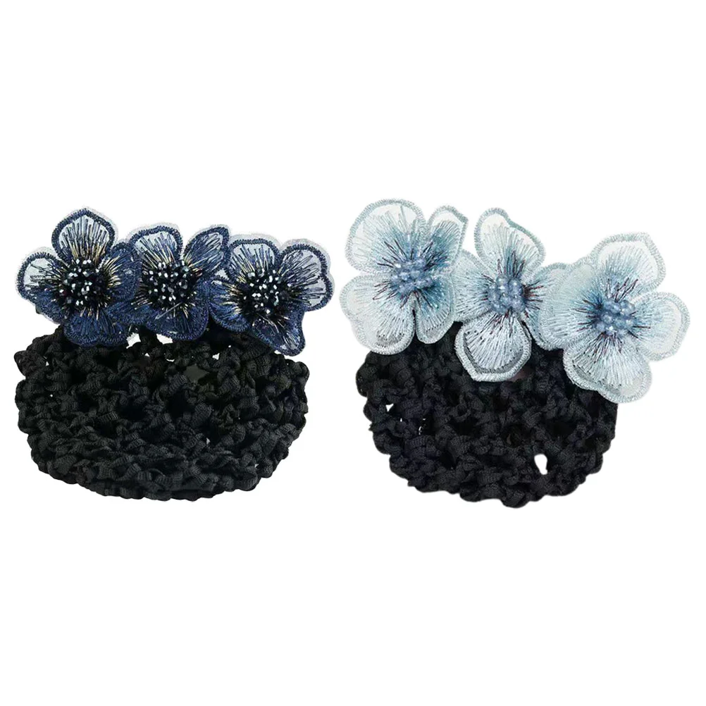 

2 Pcs Headgear Women Hair Accessories Nets for Hairnets Dance Buns Clips Nest Holder Flower