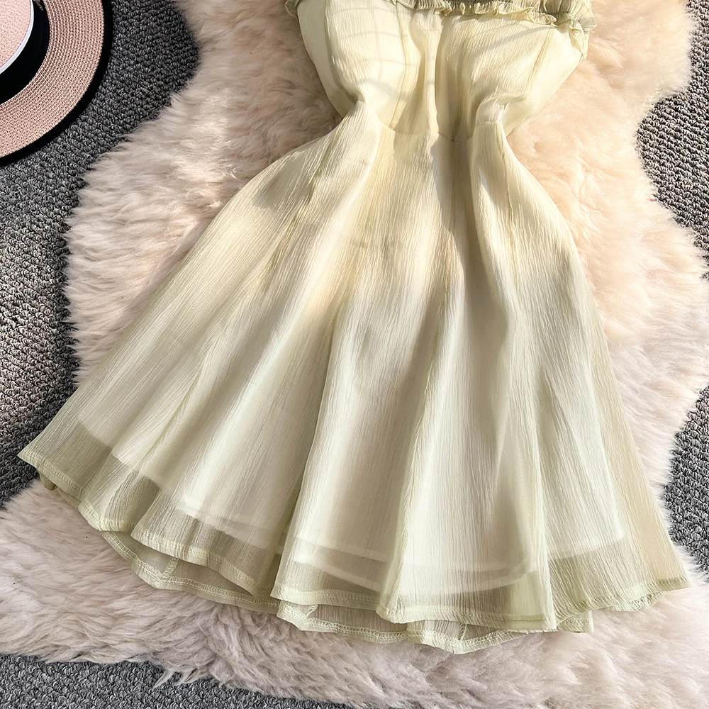 夏の背中の開いたスリップドレスレディース女性シックな A ラインノースリーブミニドレスエレガントな気質妖精フロック 18-24Y