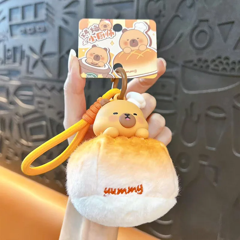 Creatieve schattige koffie brood capibara pluche pop sleutelhanger cartoon zachte pluche knuffeldier paar rugzak hanger grappig cadeau