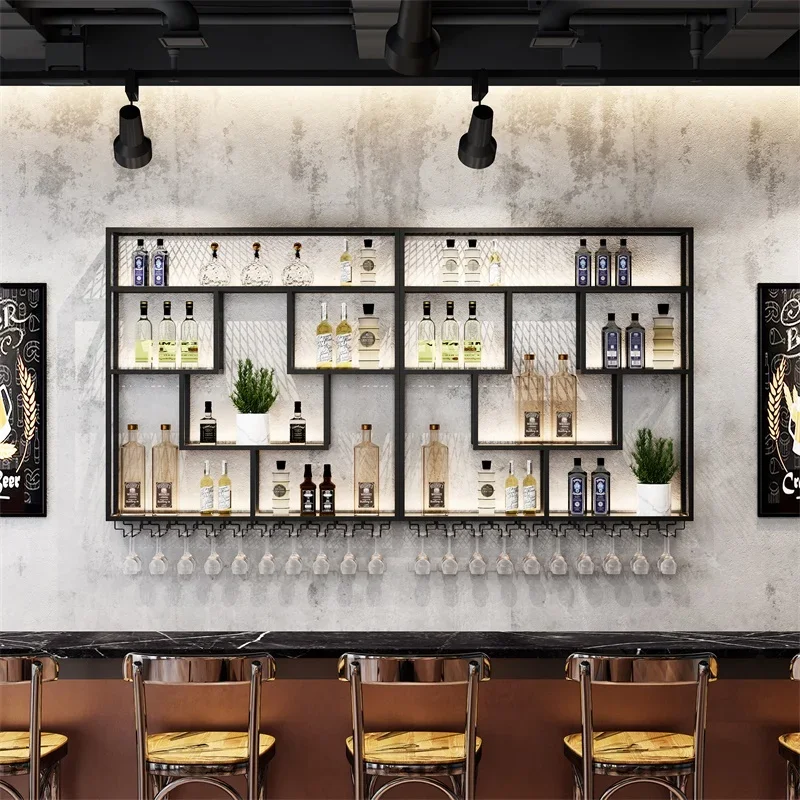 

Shelf Salon Kitchen Wine Cabinets Bar Living Room Bottle Metal Storage Wine Rack Wall Mounted Club Botellero Display Cabinet