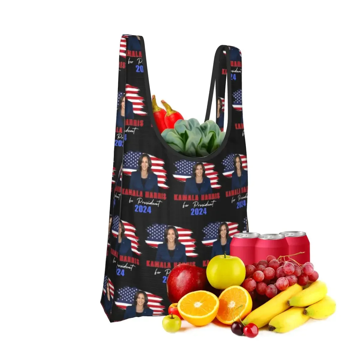 Kamala Harris For President 2024 Portable Tote Shopping Bags Reusable Shopper Bag Groceries Handbag Shoulder Bag