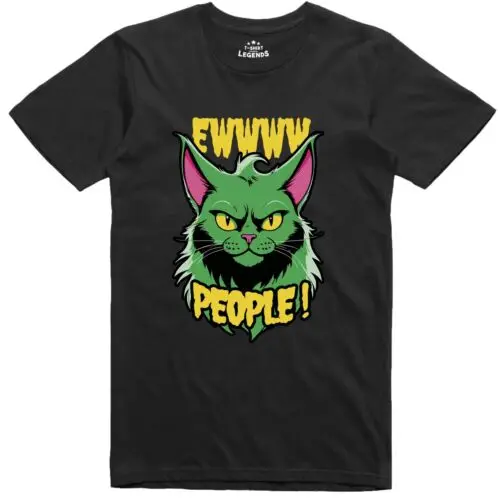 Camiseta Hombre Divertido Anti Social Gato Corte Normal Hombre Nuevo Camiseta