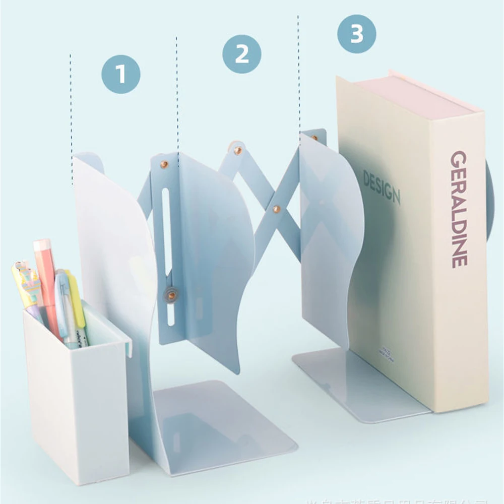 1pcs Retractable Desktop Bookends With Pen Holder Large Capacity Three Grids File Organizer Office Desktop Storage Supplies