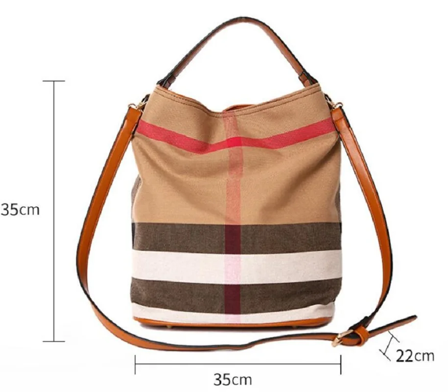 Luxury Plaid Women Shoulder Bags Multi-function Canvas Checked Bucket Bag Fashion Classical Temperament Women\'s Handbags