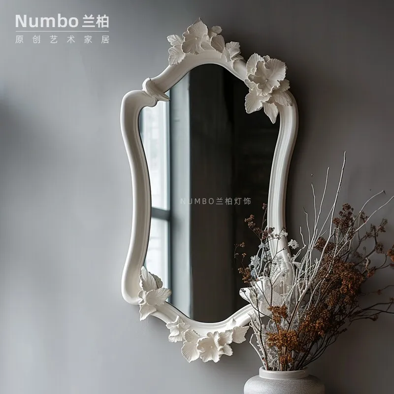 French carved wall hanging full-length mirror Superior villa Living room Bedroom Entrance mirror Muse fitting
