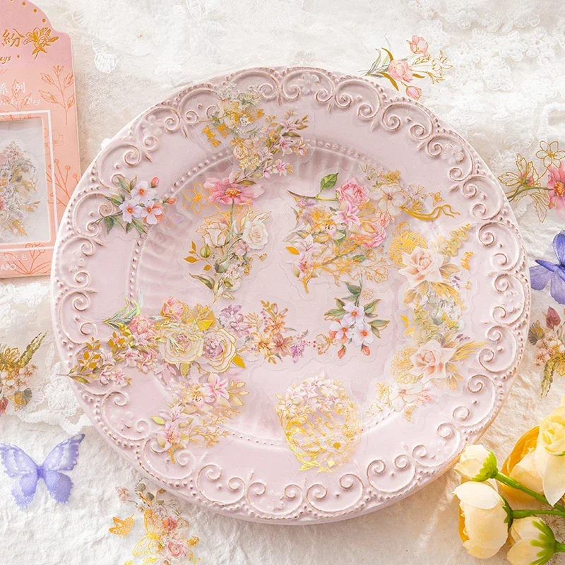 30 ชิ้นกล่องสติกเกอร์ทอง Bronzing ดอกไม้สีเขียวสวนพืชอุปกรณ์ตกแต่งสติกเกอร์ Scrapbooking เด็กนม 130*85 มิลลิเมตร