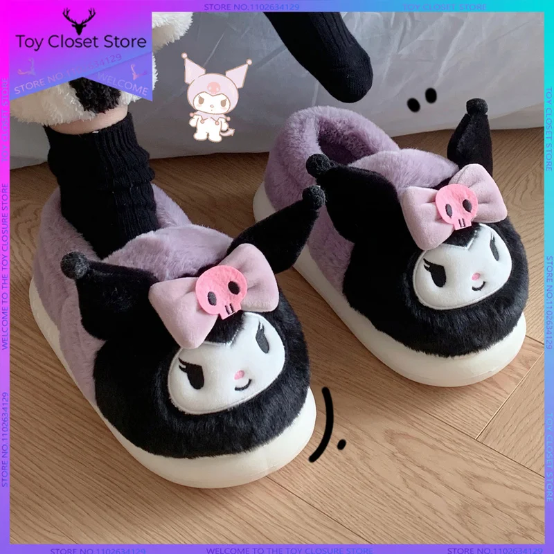 New Sanrio Kawaii Hello Kitty Kuromi Cinnamoroll Plush Shoes Slippers Women Home Cotton Slippers Warm Winter Girl Christmas Gift