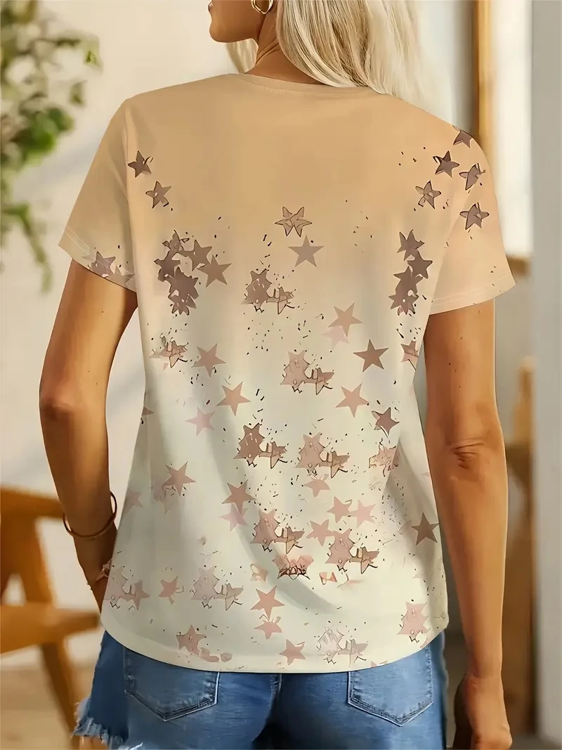 Dames T-shirt Grote maten 3D-geprint Casual los en modieus T-shirt met korte mouwen, zacht, comfortabel en ademend