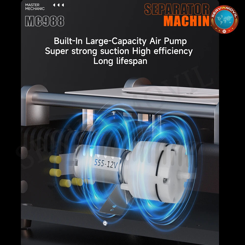 Máquina separadora de pantalla LCD mecánica MC988, 150W, alta succión, calentamiento rápido, se adapta a pantallas de hasta 10,5 pulgadas, Control preciso de temperatura