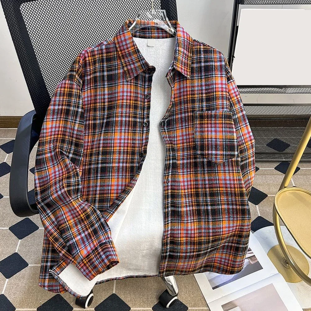

Casual Daily Use Commuting Outfit Orange Warm Casual Top Long Sleeve Casual Shirt For Men Casual All Seasons Wear
