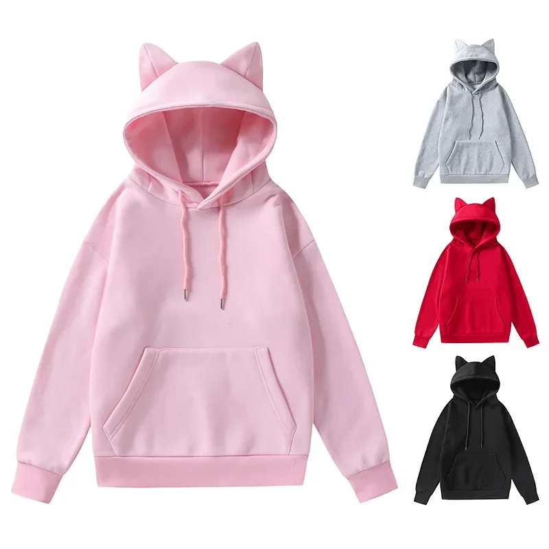 2021 Cross-border Men's Amazon New Flat Design Women's Cat Ear Design Hooded Fleece Sweatshirt W62 Hooded Sweatshirt