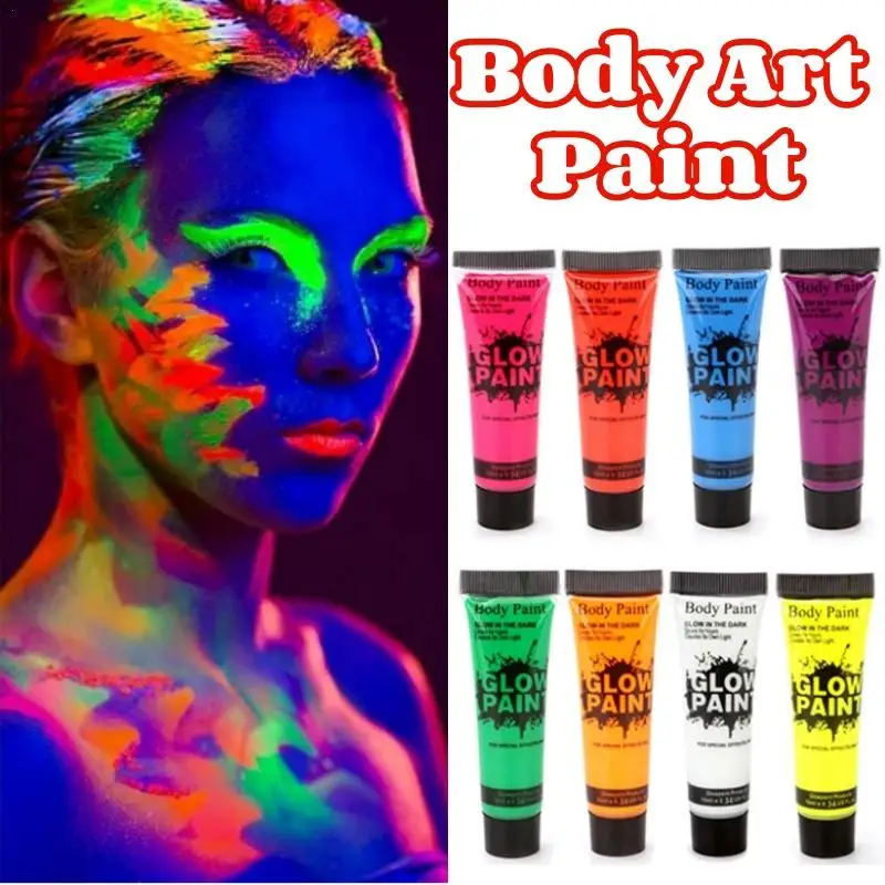 

8Pcs Glow Body Art Paint Neon Fluorescent Party Festival Halloween Cosplay Makeup Kids Face Paint UV Glow Painting