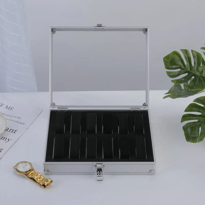 بقعة بالجملة 12 شعرية سبائك الألومنيوم ووتش مربع ووتش صندوق مجوهرات المحمولة المنتجات المعدنية التعبئة مربع عينة عرض مربع