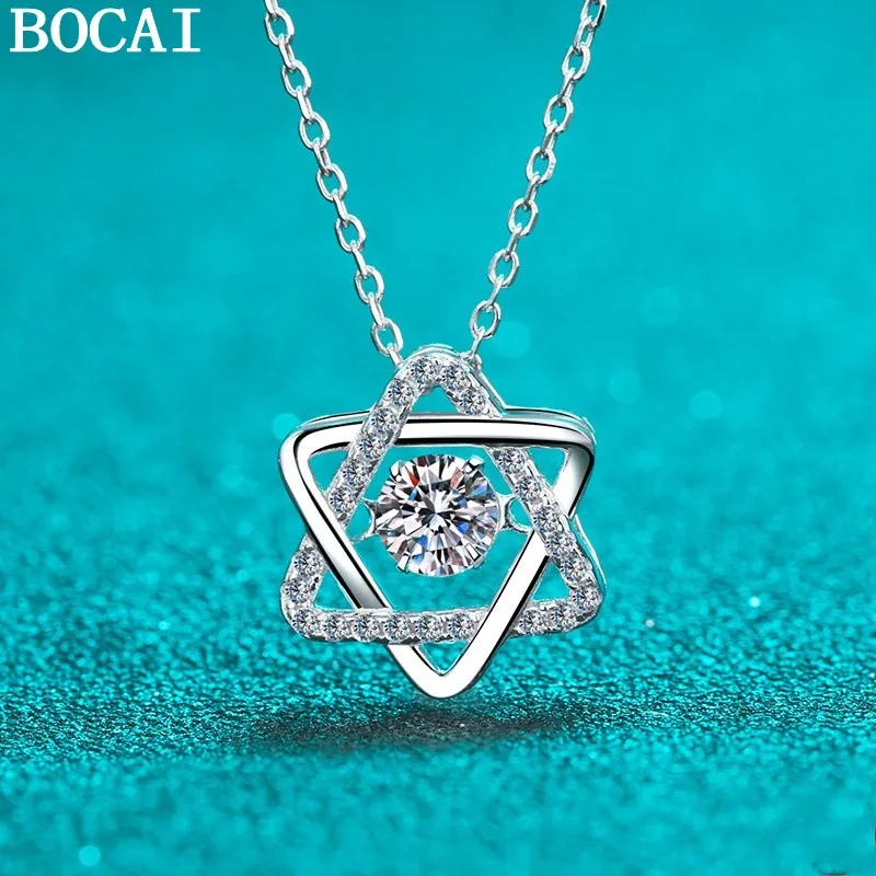 BOCAI S925 Sterling Silver Charms Pendants for Women Men New Fashion 50 Cents of Six-pointed star Jewelry Wholesale