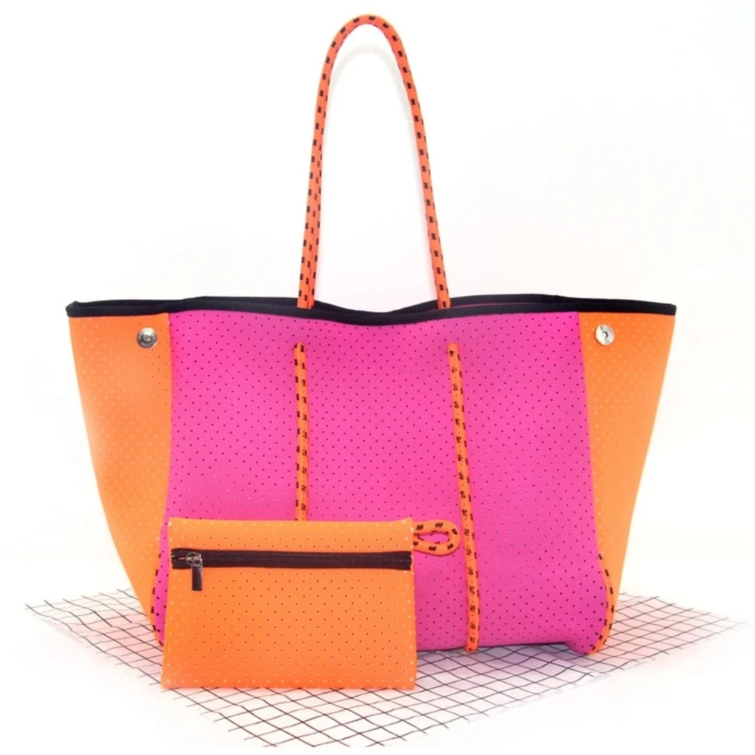 2025 Hotsale Large Fashion Tote Bag for Women Neoprene Tote Bag for Summer and Beach Pink High Quality Neoprene Women Handbag