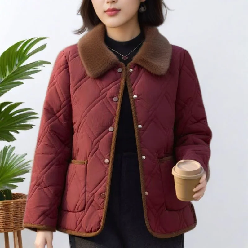 Mom's Short With Velvet Cotton Jacket 2026 New Edition Middle aged Elderly People Grandma's Warm Plush Coat Women Parkas