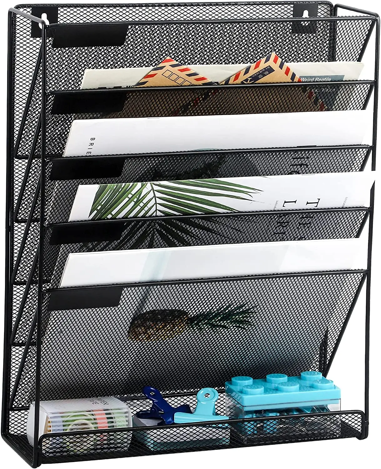 File Organizer Mesh 5-Tier Black Hanging File Organizer Vertical Holder Rack for Office Home