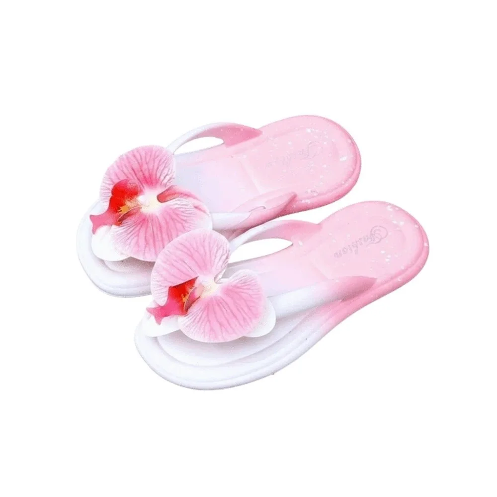 

Пара мягких шлепанцев с орхидеями, нескользящие, утолщенные, с узором в виде цветов, домашние тапочки из ПВХ для женщин