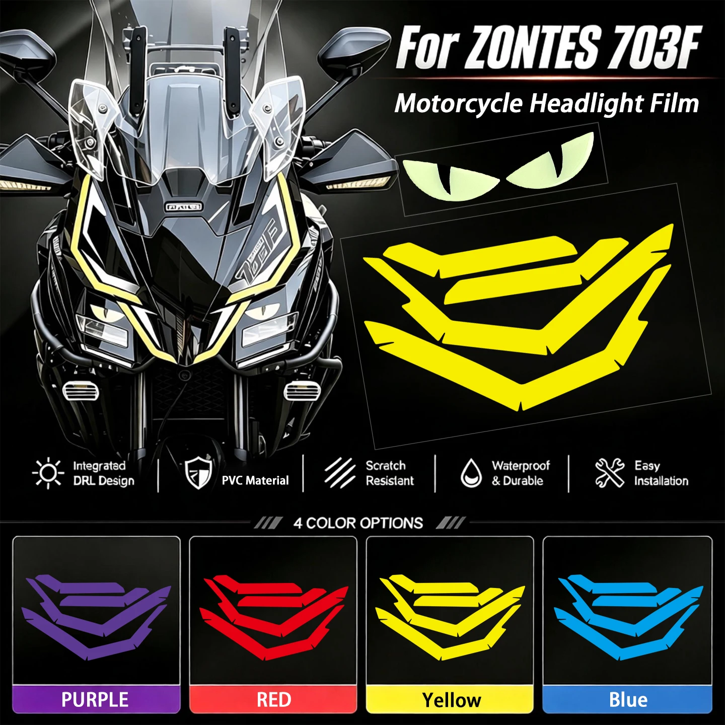 For ZONTES 703F 703 F Adventure Motorcycle Transparent Headlight Film Sticker ADV Moto Front DRLs LED Vinyl Accessories Decal