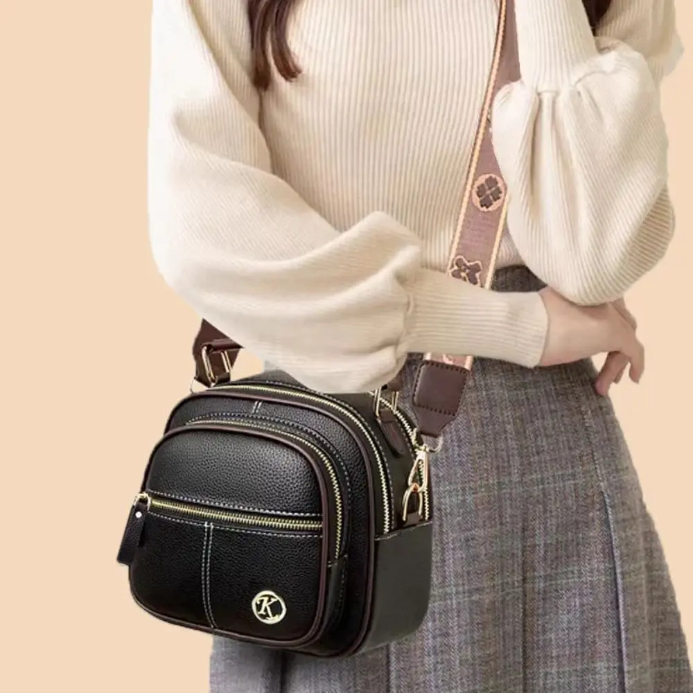 Fashion Leather Crossbody Bag Multi Compartment Multifunctional Adjustable Satchels Wide Shoulder Strap Large Capacity Handbag