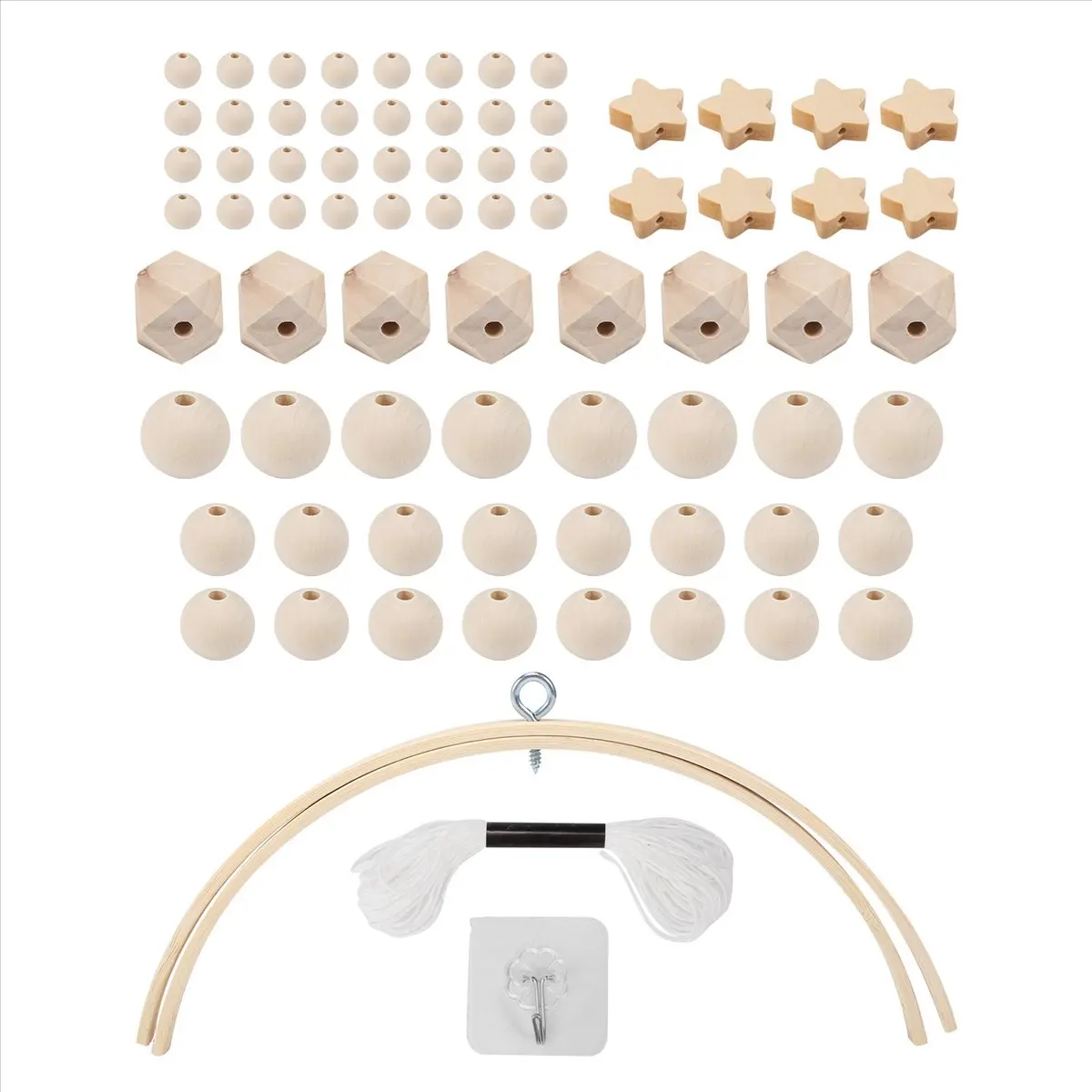 Kit de accesorios de campanas de viento DIY para hacer carillón de viento móvil para cuna de bebé, colgador móvil de madera para cama de cuna, estrella de cinco puntas-ABHG