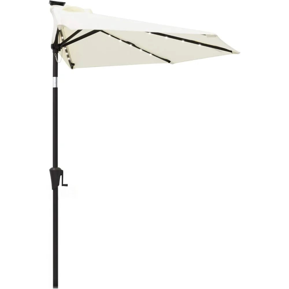 

9 Ft Half Round Outdoor Patio Market Wall Umbrella with Solar LED Lights and Tilt