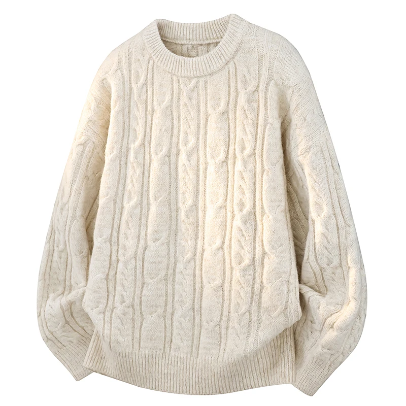 Mens Pullover Sweater Cable Knit Casual Crew Neck Slim Fit Sweaters Long Sleeve Sweaters Fall Winter Pullover, Casual Knitwear
