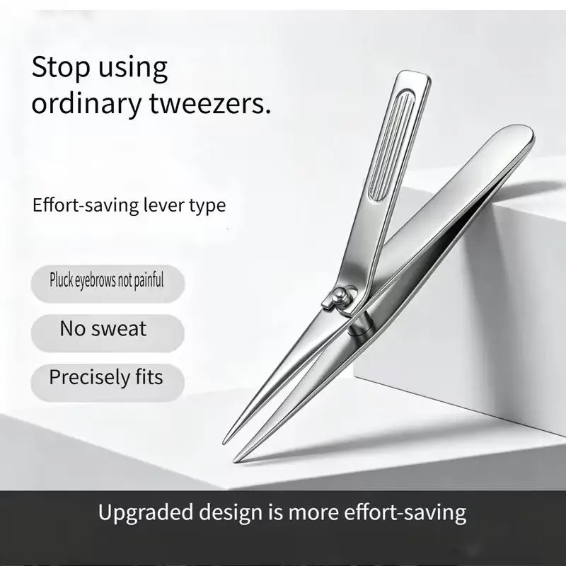 1/2Pcs Stainless Steel Labor-saving Lever Pointed/Flat Tweezers For Plucking Eyebrows And Beard