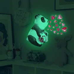 Luminous Baby Panda Love Hearts Vinyl Wall Stickers for Home Living Room Kids Bedroom Decoration Warm Wallpaper Glow in the Dark