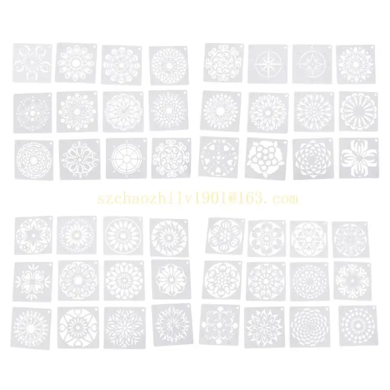 62KA 48PCS/مجموعة Mandala Stencils DIY لوحة قصاصات لتلوين الألبوم الزخرفية القالب 10x10 سم